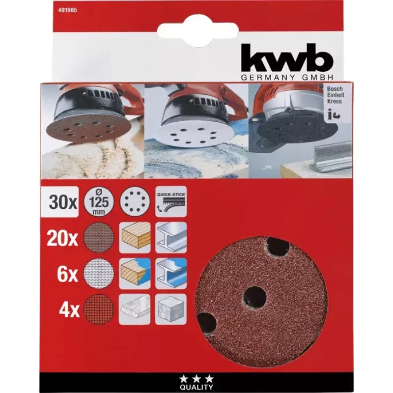 Sanding disc kwb Quick-stick Grinding Wheel Set 30 pcs 11.5 cm Corundum