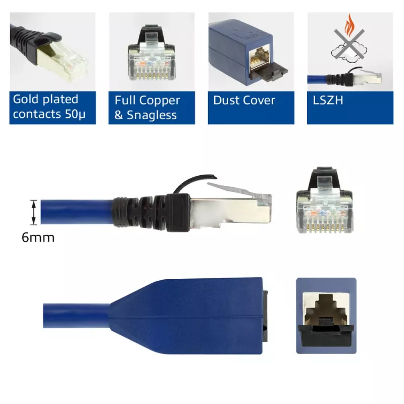 ACT Blue 1 meter LSZH SFTP CAT6A MPTL extension cable snagless with RJ45 connectors