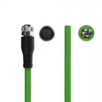 ACT Industrial 5.00 meters Sensor cable M12A 8-pin female to open end, Ultraflex TPE cable, shielded