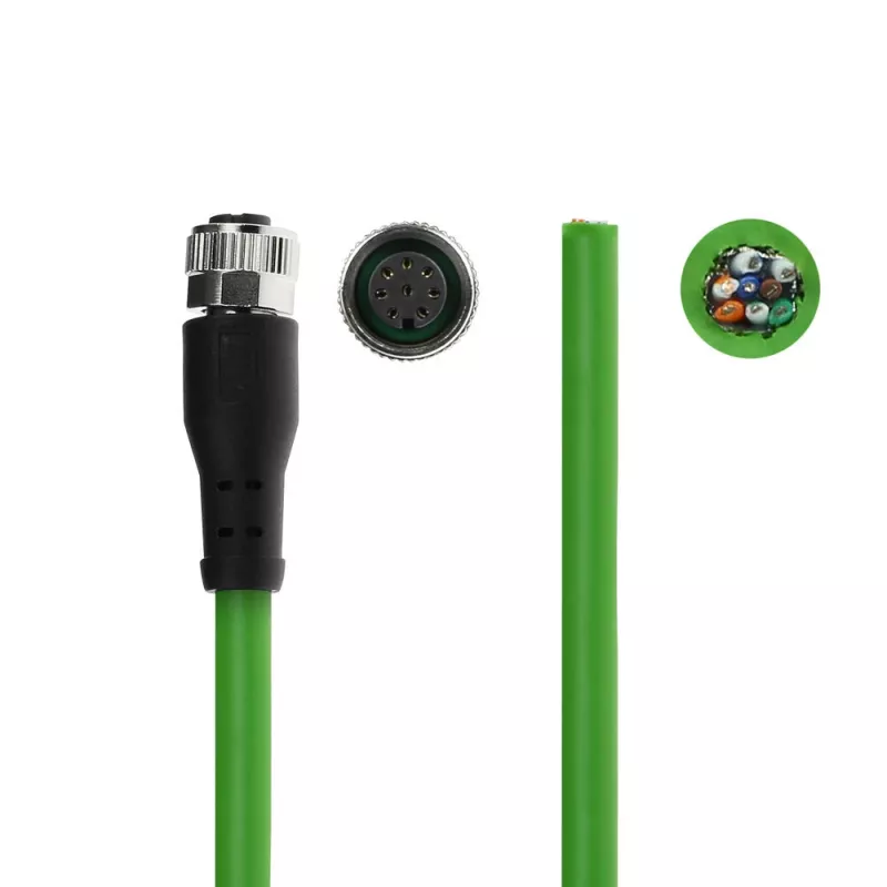 ACT Industrial 5.00 meters Sensor cable M12A 8-pin female to open end, Ultraflex TPE cable, shielded