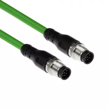ACT Industrial 7.50 meters Sensor cable M12A 8-pin male to M12A 8-pin male, Ultraflex TPE cable, shielded