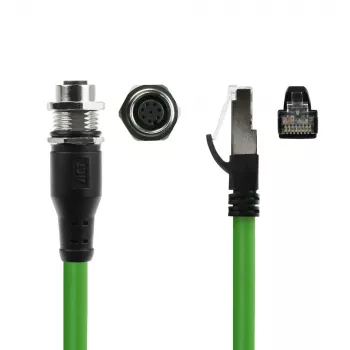 ACT Industrial 5.00 meters Sensor cable M12A 8-pin female to RJ45 male, Ultraflex SF/UTP TPE cable, shielded