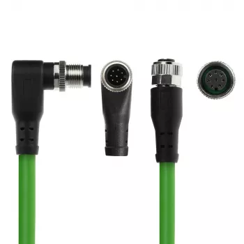 ACT Industrial 1.50 meters Sensor cable M12A 8-pin male right angled to M12A female, Ultraflex TPE cable, shielded