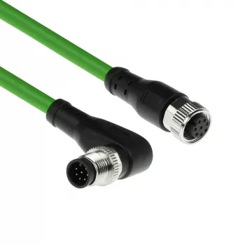 ACT Industrial 5.00 meters Sensor cable M12A 8-pin male right angled to M12A female, Ultraflex TPE cable, shielded