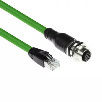 ACT Industrial 3.00 meters Sensor cable M12D 4-pin female chassis to RJ45 male, Superflex Xtreme TPE cable, shielded