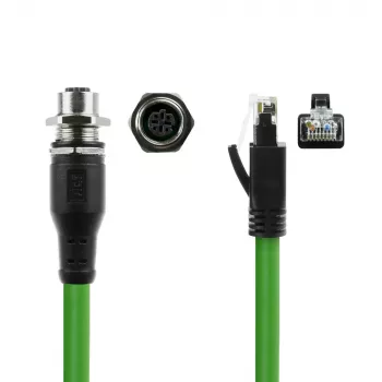 ACT Industrial 3.00 meters Sensor cable M12D 4-pin female chassis to RJ45 male, Superflex Xtreme TPE cable, shielded