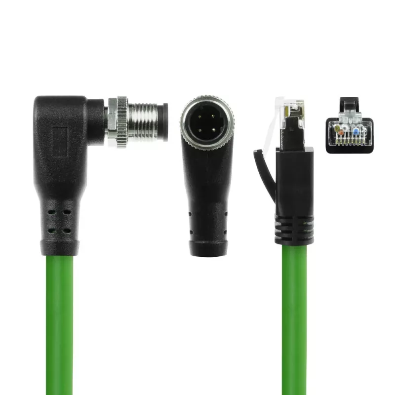 ACT Industrial 1.50 meters Sensor cable M12D 4-pin male right angled to RJ45 male, Superflex Xtreme TPE cable, shielded