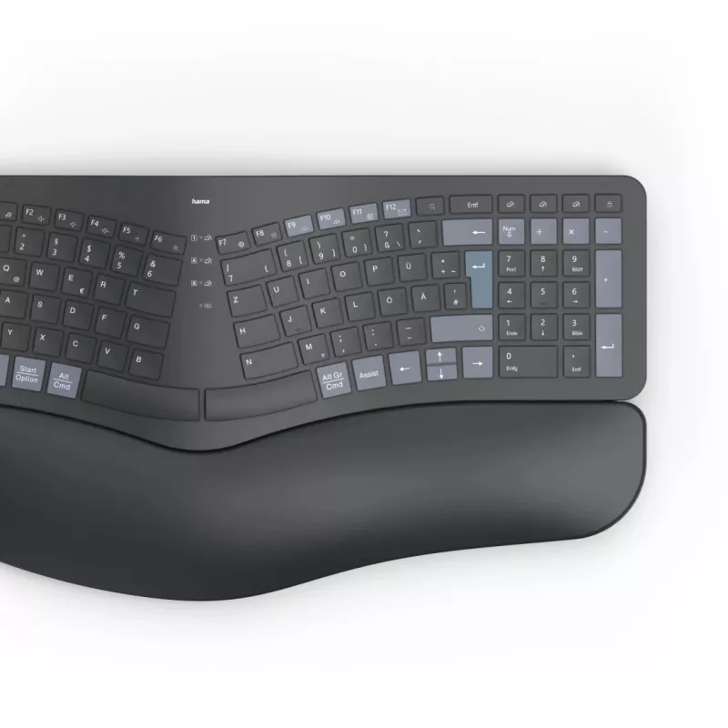 Hama WK-900 Ergo keyboard Home/Office RF Wireless + Bluetooth QWERTZ German Black, Blue, Dark Grey
