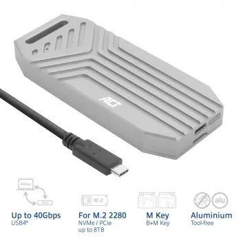 ACT USB 40Gbps M.2 2280 NVMe / PCIe SSD Enclosure, tool-free