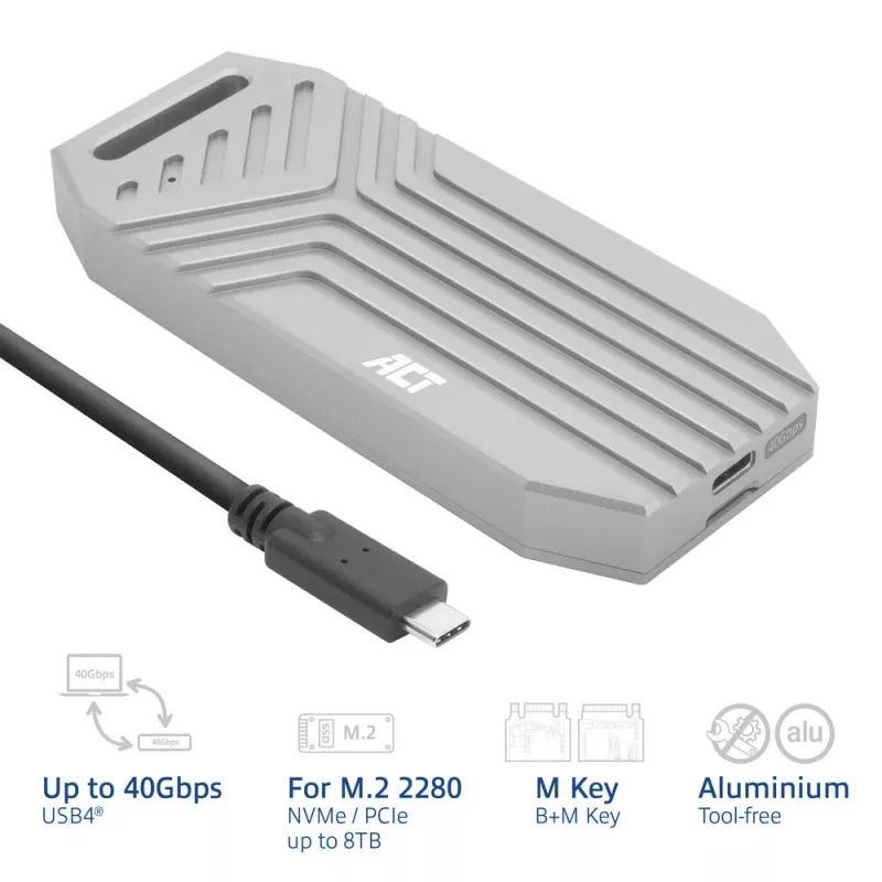 ACT USB 40Gbps M.2 2280 NVMe / PCIe SSD Enclosure, tool-free