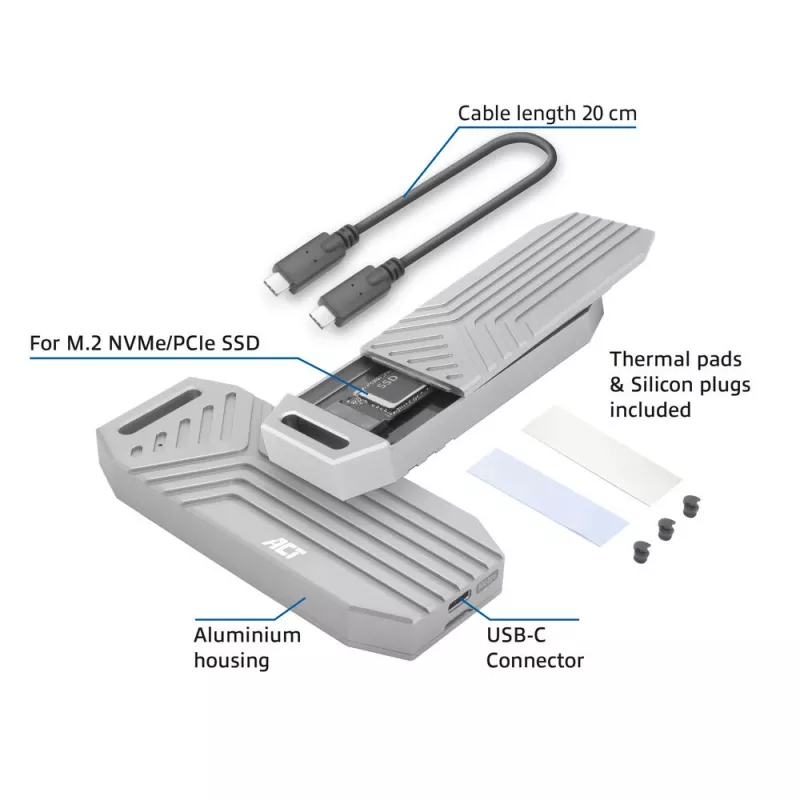 ACT USB 40Gbps M.2 2280 NVMe / PCIe SSD Enclosure, tool-free