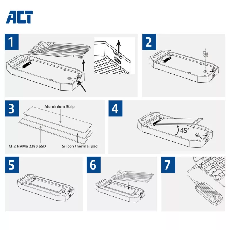 ACT USB 40Gbps M.2 2280 NVMe / PCIe SSD Enclosure, tool-free
