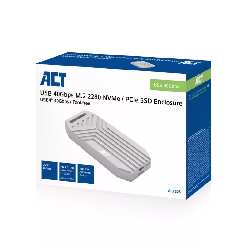 ACT USB 40Gbps M.2 2280 NVMe / PCIe SSD Enclosure, tool-free