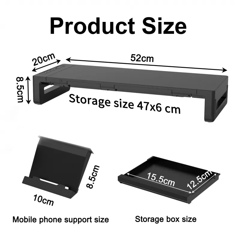 Monitor stand EQUIP Ergonomic Monitor Stand with USB (USB-A x4, USB-C x1), freestanding, 25 kg, black