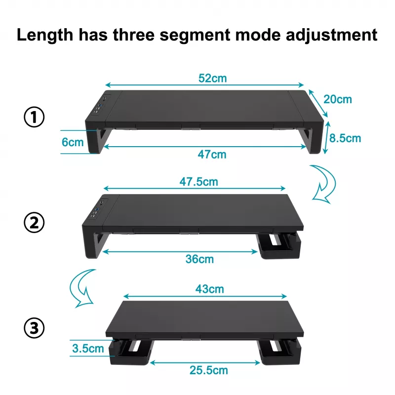 Monitor stand EQUIP Ergonomic Monitor Stand with USB (USB-A x4, USB-C x1), freestanding, 25 kg, black