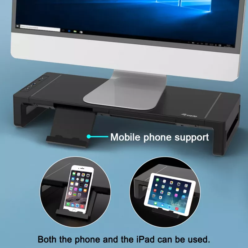 Monitor stand EQUIP Ergonomic Monitor Stand with USB (USB-A x4, USB-C x1), freestanding, 25 kg, black