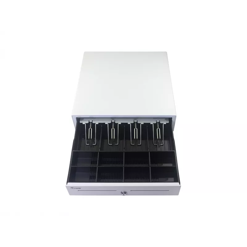 Cash register drawer EQUIP 351011, manual/automatic POS drawer, 4 bill / 8 coin compartments, metal, white, 420×405×110 mm