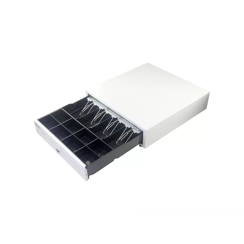 Cash register drawer EQUIP 351011, manual/automatic POS drawer, 4 bill / 8 coin compartments, metal, white, 420×405×110 mm