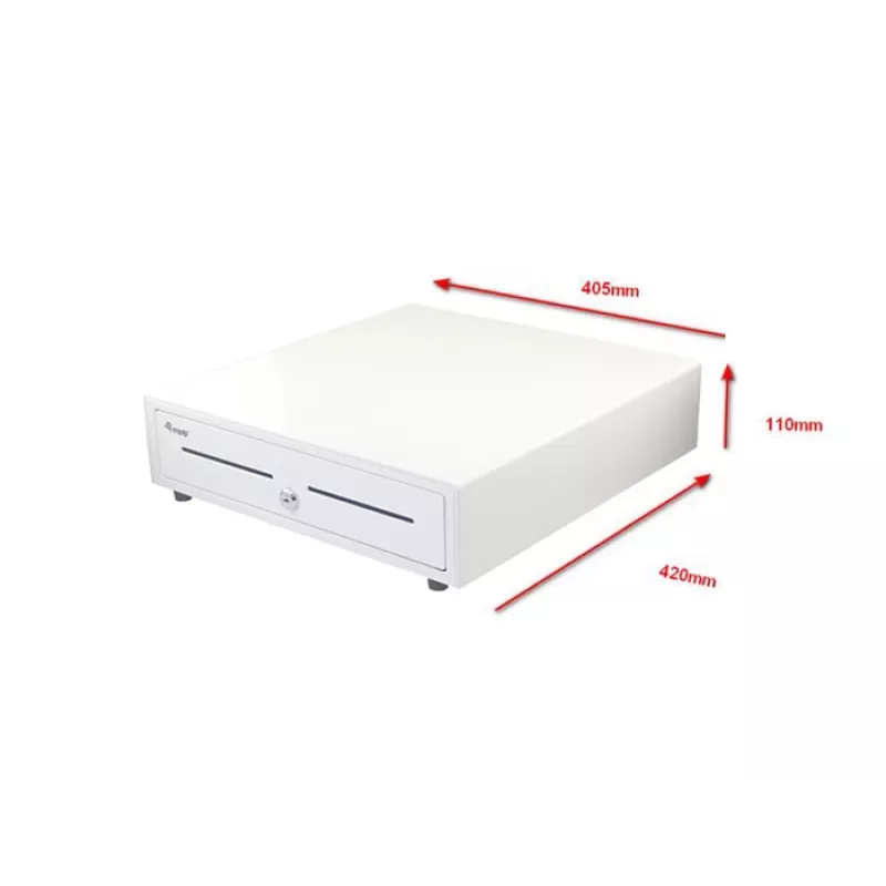 Cash register drawer EQUIP 351011, manual/automatic POS drawer, 4 bill / 8 coin compartments, metal, white, 420×405×110 mm