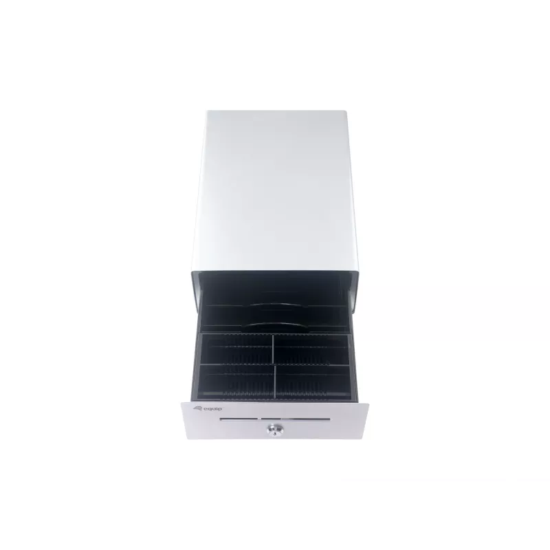 Equip Cash Register Drawer for Point of Sale (POS) System, 4 Bill/4 Coin Compartments, Removable Coin Slots, RJ11 connector, Aluminum