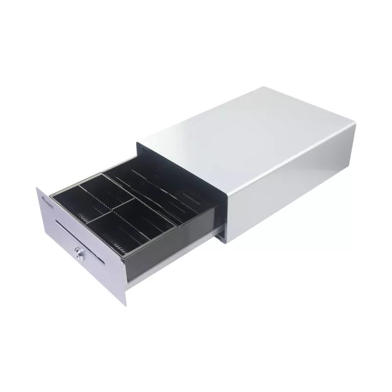Equip Cash Register Drawer for Point of Sale (POS) System, 4 Bill/4 Coin Compartments, Removable Coin Slots, RJ11 connector, Aluminum