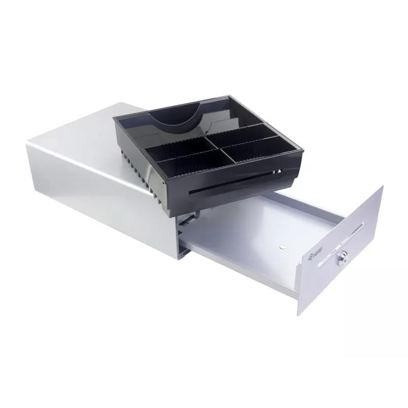 Equip Cash Register Drawer for Point of Sale (POS) System, 4 Bill/4 Coin Compartments, Removable Coin Slots, RJ11 connector, Aluminum