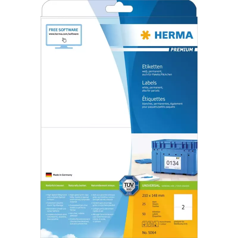 Self-adhesive printer label HERMA Labels Premium A4 5064