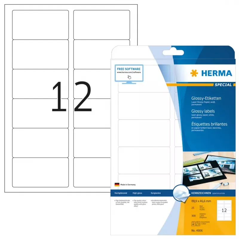 Self-adhesive printer label HERMA Labels A4 88,9x46,6 mm