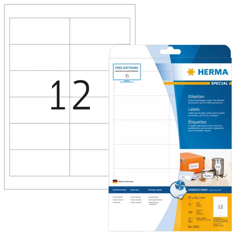 Inkjet labels HERMA A4 97x42.3 mm 300 pcs