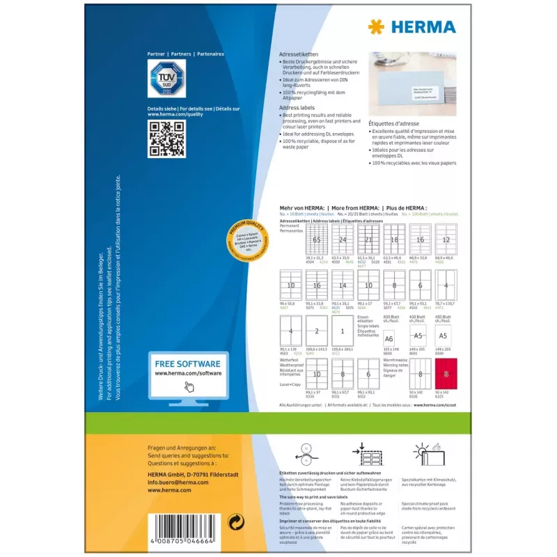 Address labels Premium HERMA A4 88.9x46.6 mm 1200 pcs
