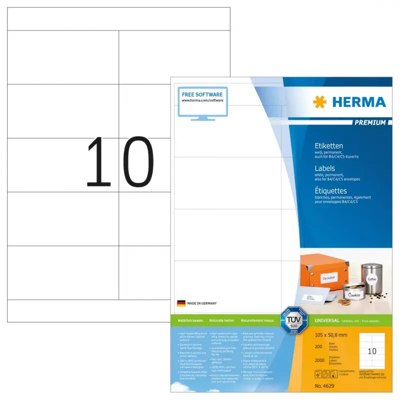 Labels HERMA Premium A4 105x50.8 mm white paper matt 2000 pcs