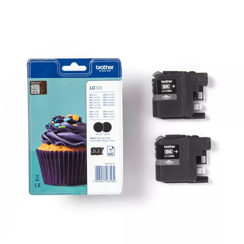 Brother LC123BK 2-pack, Black, Pigment-based ink, 1 pc(s), 600 pages, 600 pages, Multi pack
