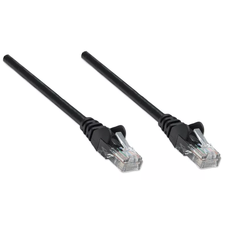 Intellinet Network Patch Cable, Cat5e, 0.25m, Black, CCA, U/UTP, PVC, RJ45, Gold Plated Contacts, Snagless, Booted, Lifetime Warranty