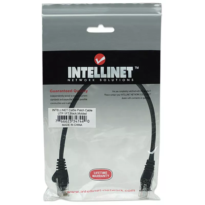 Intellinet Network Patch Cable, Cat5e, 0.25m, Black, CCA, U/UTP, PVC, RJ45, Gold Plated Contacts, Snagless, Booted, Lifetime Warranty