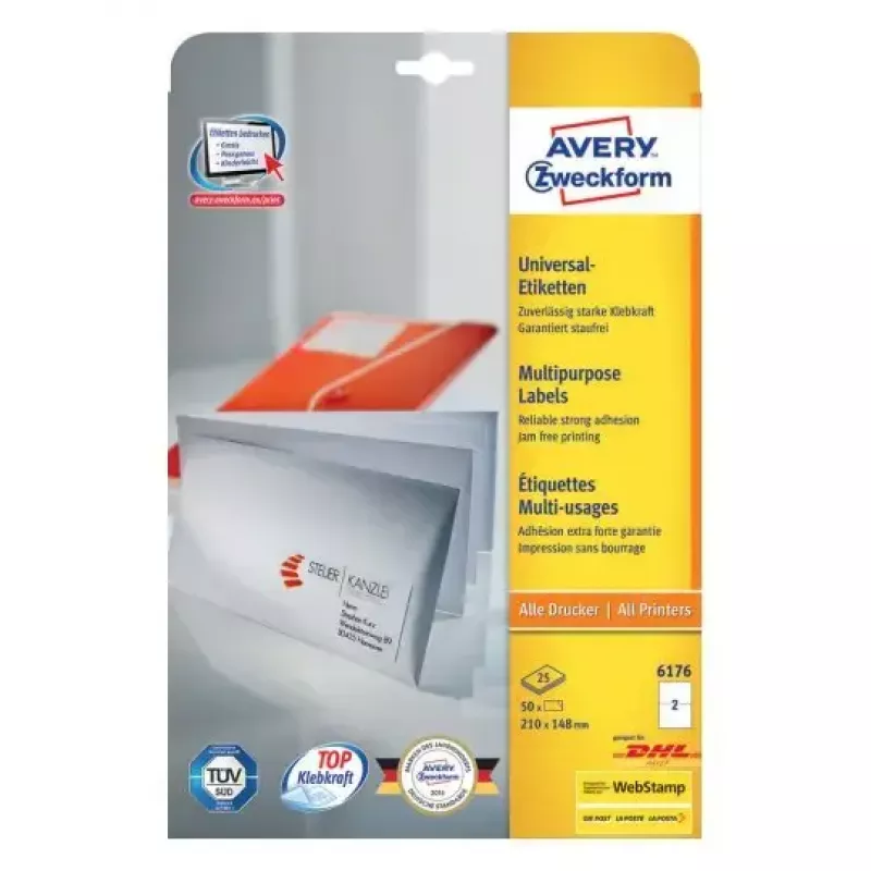 Label sheets Avery Zweckform model 6176 — 210 × 148 mm printable sheets, pack format