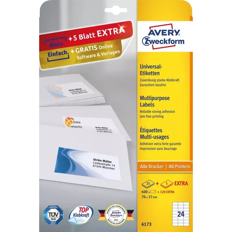 Self-adhesive labels Avery Zweckform 6173 Rectangle Permanent White — 720 pcs