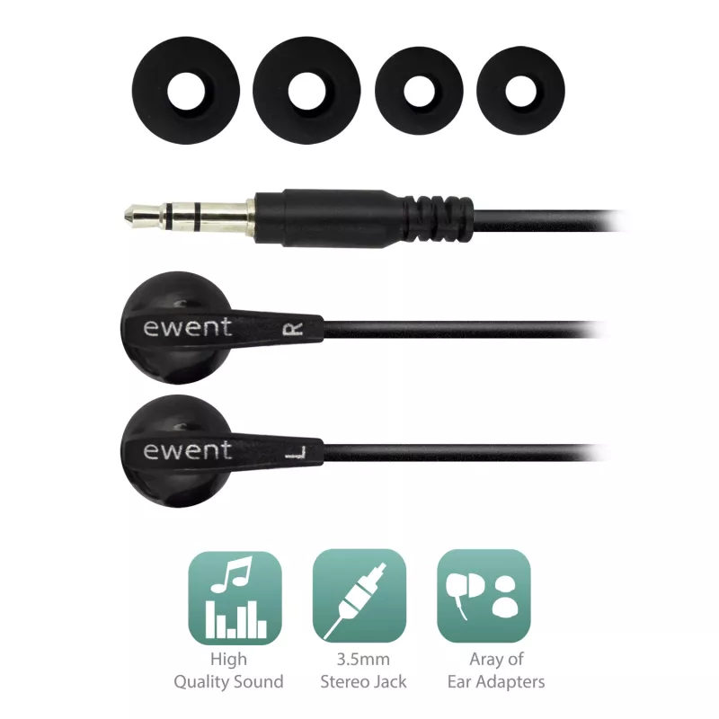 Ewent EW3584 headphones/headset Wired In-ear Music Black