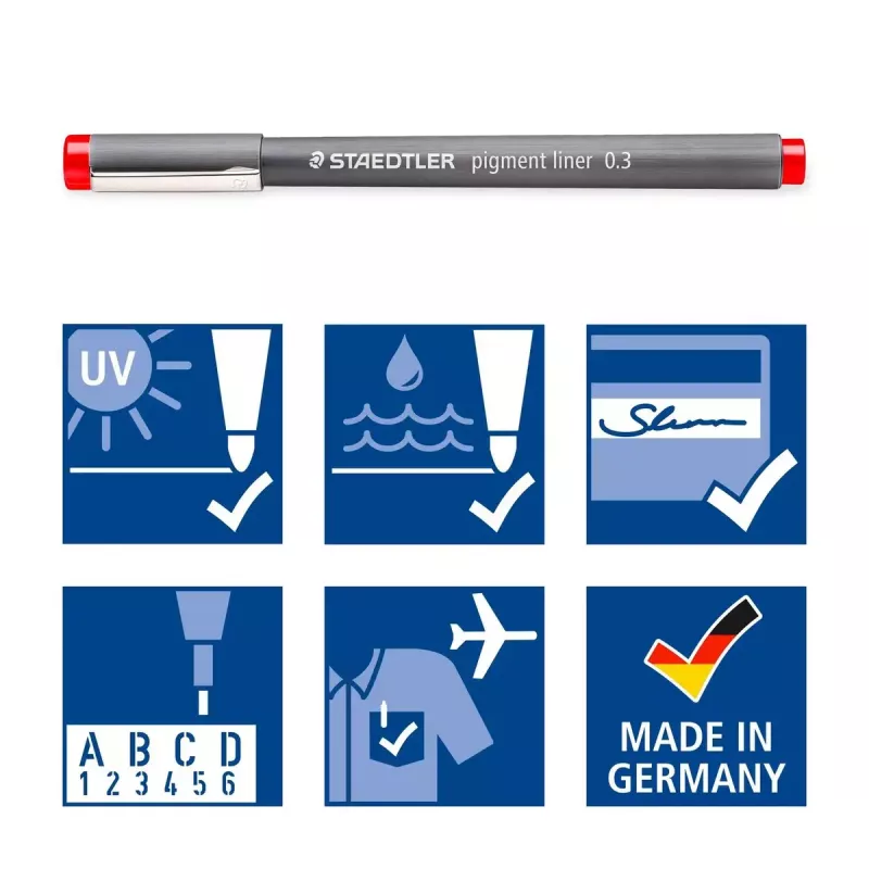 Fineliner Staedtler Pigment Liner 30803-SSB6 Blue Brown Green Orange Red Violet