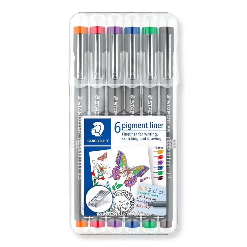 Fineliner Staedtler Pigment Liner 30803-SSB6 Blue Brown Green Orange Red Violet