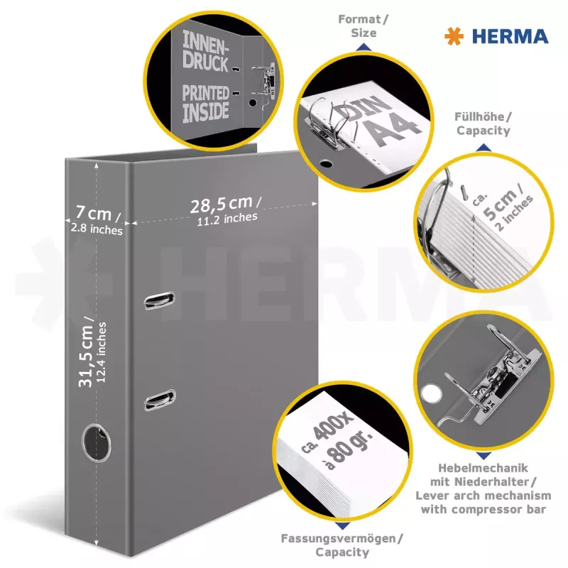 Ring Binder HERMA 7016 A4 Black Grey D-ring Storage