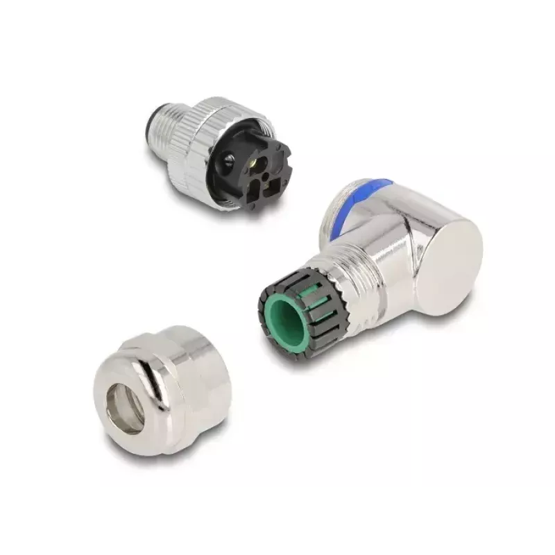 DeLOCK M12 Connector A-coded 3 pin male 90° angled metal