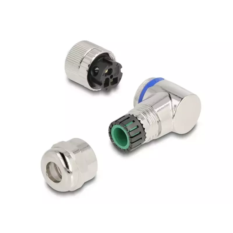 DeLOCK M12 Connector A-coded 3 pin female 90° angled metal