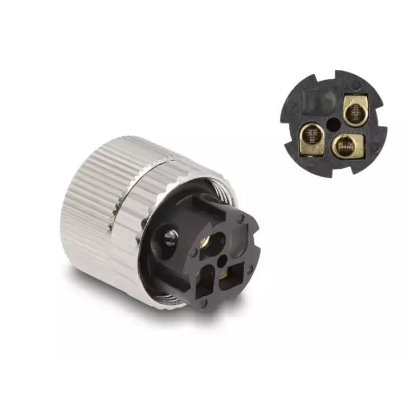 DeLOCK M12 Connector A-coded 3 pin female 90° angled metal