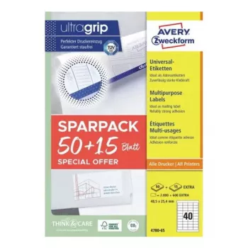Self-adhesive label Avery 4780-65 Rectangle Permanent White 2600 pcs