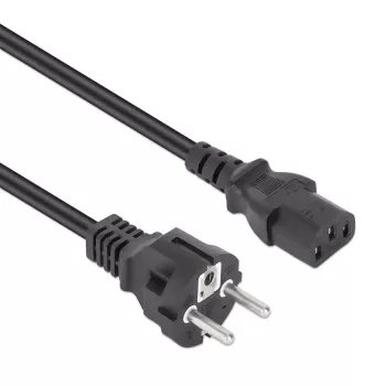 Manhattan Mains Power Cord/Cable, Euro 2-pin plug (CEE 7/4 Schuko) to C13 Female (kettle lead), 5m, 10A, Black, Lifetime Warranty