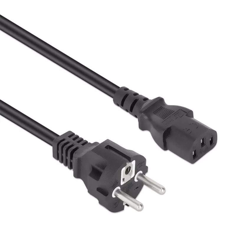 Manhattan Mains Power Cord/Cable, Euro 2-pin plug (CEE 7/4 Schuko) to C13 Female (kettle lead), 5m, 10A, Black, Lifetime Warranty