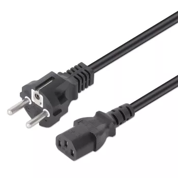 Manhattan Mains Power Cord/Cable, Euro 2-pin plug (CEE 7/4 Schuko) to C13 Female (kettle lead), 3m, 10A, Black, Lifetime Warranty
