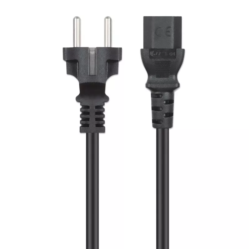 Manhattan Mains Power Cord/Cable, Euro 2-pin plug (CEE 7/4 Schuko) to C13 Female (kettle lead), 3m, 10A, Black, Lifetime Warranty
