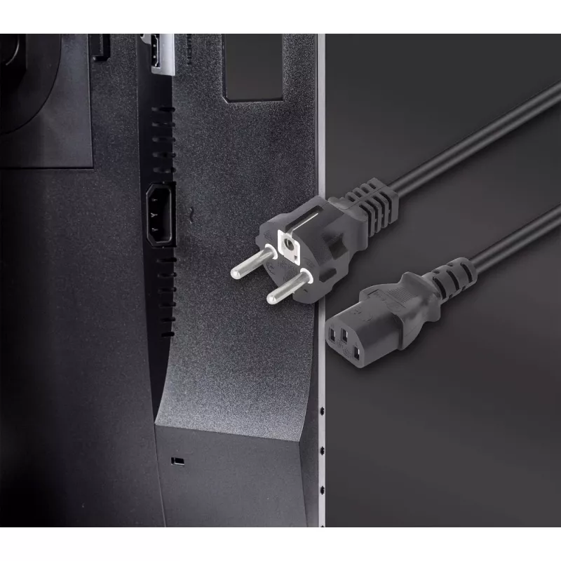Manhattan Mains Power Cord/Cable, Euro 2-pin plug (CEE 7/4 Schuko) to C13 Female (kettle lead), 3m, 10A, Black, Lifetime Warranty