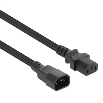 Manhattan Power Cord/Cable, C14 Male to C13 Female (kettle lead), Monitor to CPU, 5m, 10A, Black, Lead, Lifetime Warranty